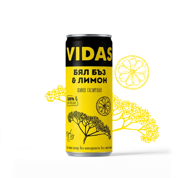 Фино газиран VIDAS Бял бъз с лимон, 250 мл, кен