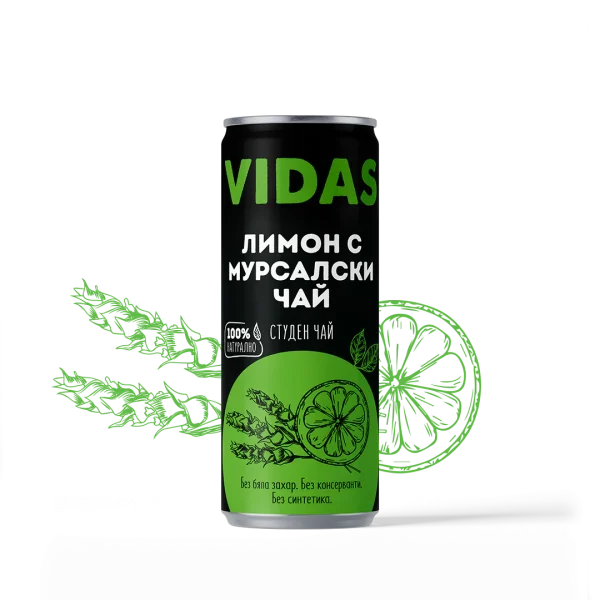 Студен чай VIDAS Мурсалски чай с лимон, 250 мл, кен